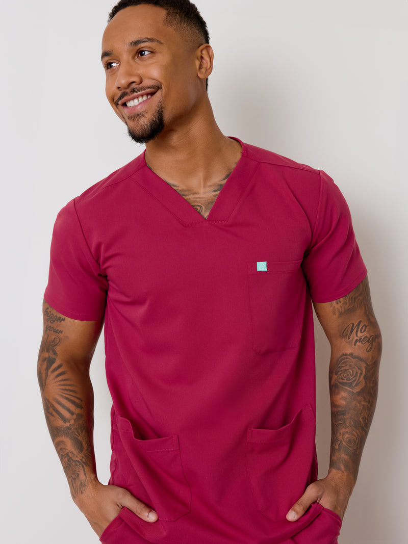 ZACK RE-GARDE™ - WILD BERRY - Three Pockets Men's Scrub Top - SILVADUR™