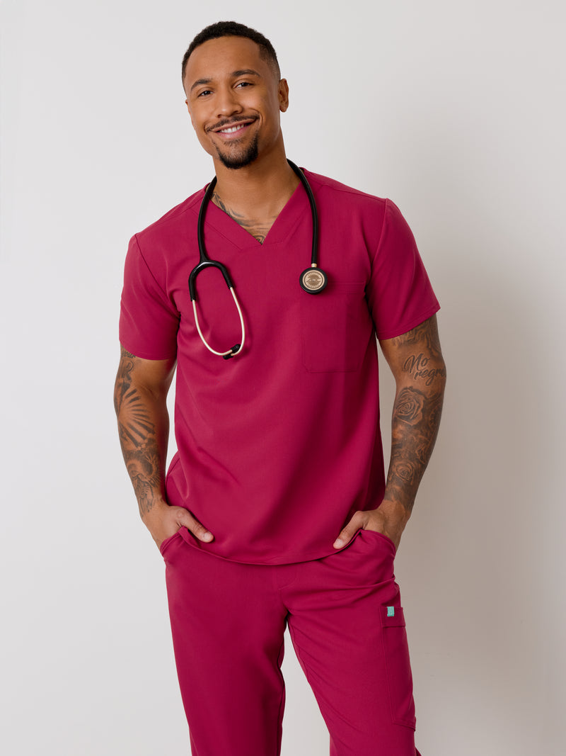 LOGAN RE-GARDE™ - WILD BERRY - One Pocket Men's Scrub Top - SILVADUR™