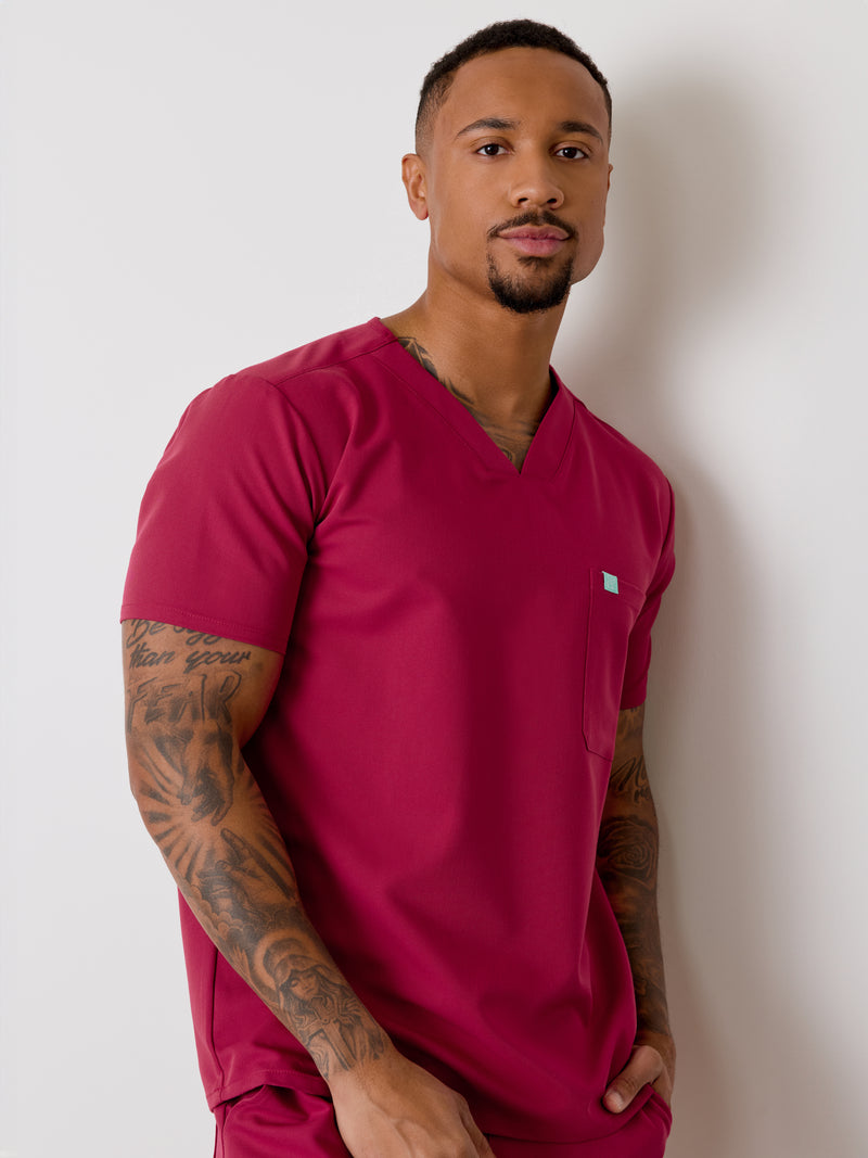 LOGAN RE-GARDE™ - WILD BERRY - One Pocket Men's Scrub Top - SILVADUR™