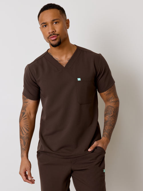 LOGAN RE-GARDE™ - CHOCOLATE - One Pocket Men's Scrub Top - SILVADUR™