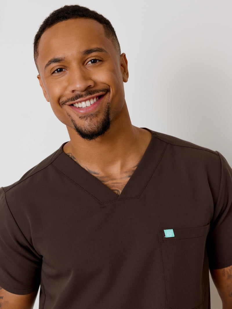 LOGAN RE-GARDE™ - CHOCOLATE - One Pocket Men's Scrub Top - SILVADUR™