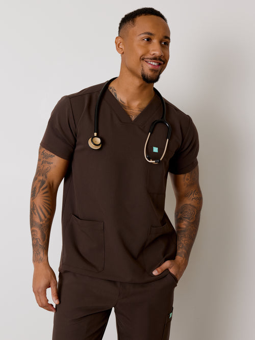 ZACK RE-GARDE™ - CHOCOLATE - Three Pockets Men's Scrub Top - SILVADUR™