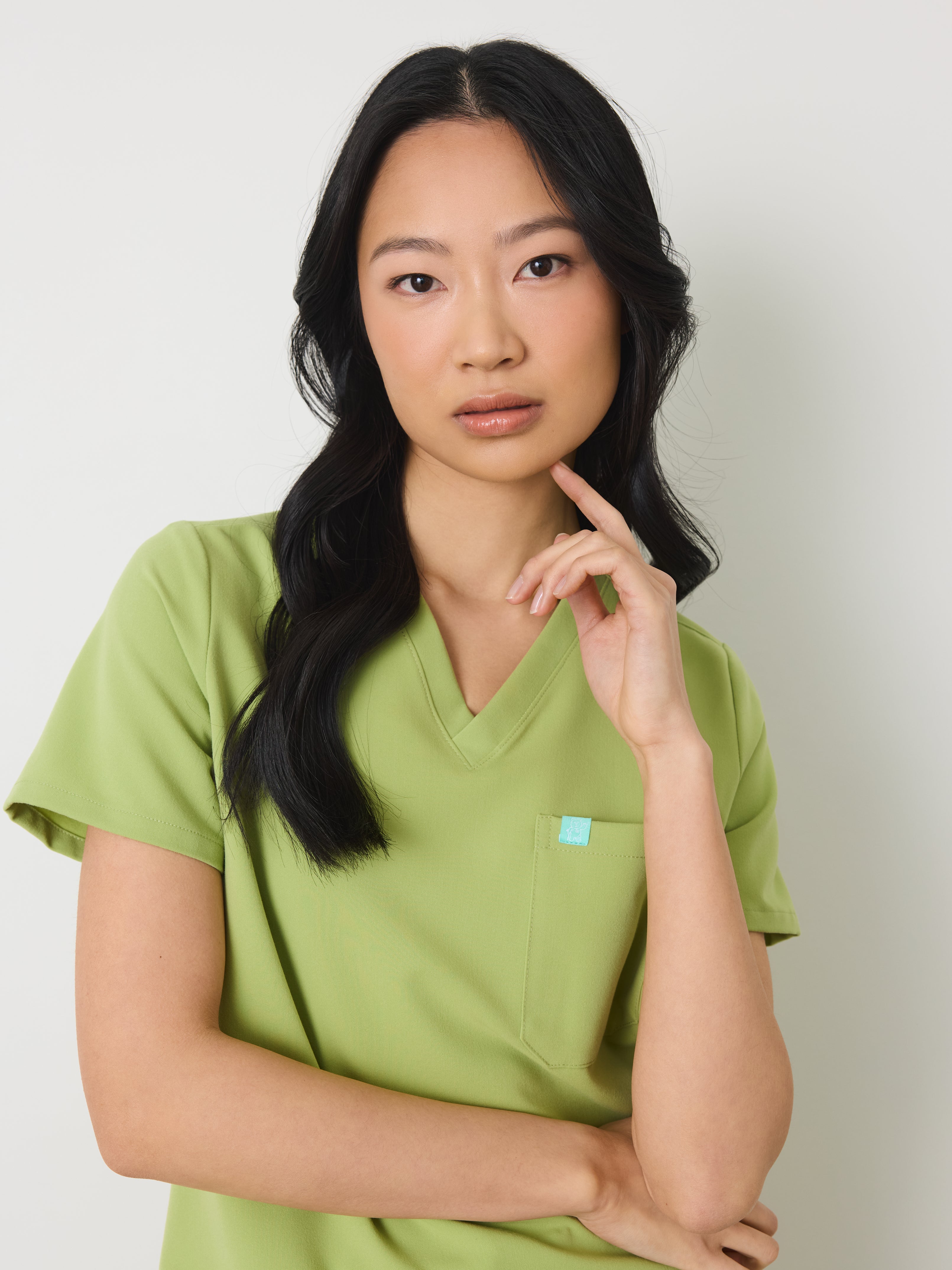 GABRIELLE RE-GARDE™ - MOSS GREEN - One Pocket Scrub Top - SILVADUR™ - Final Sale