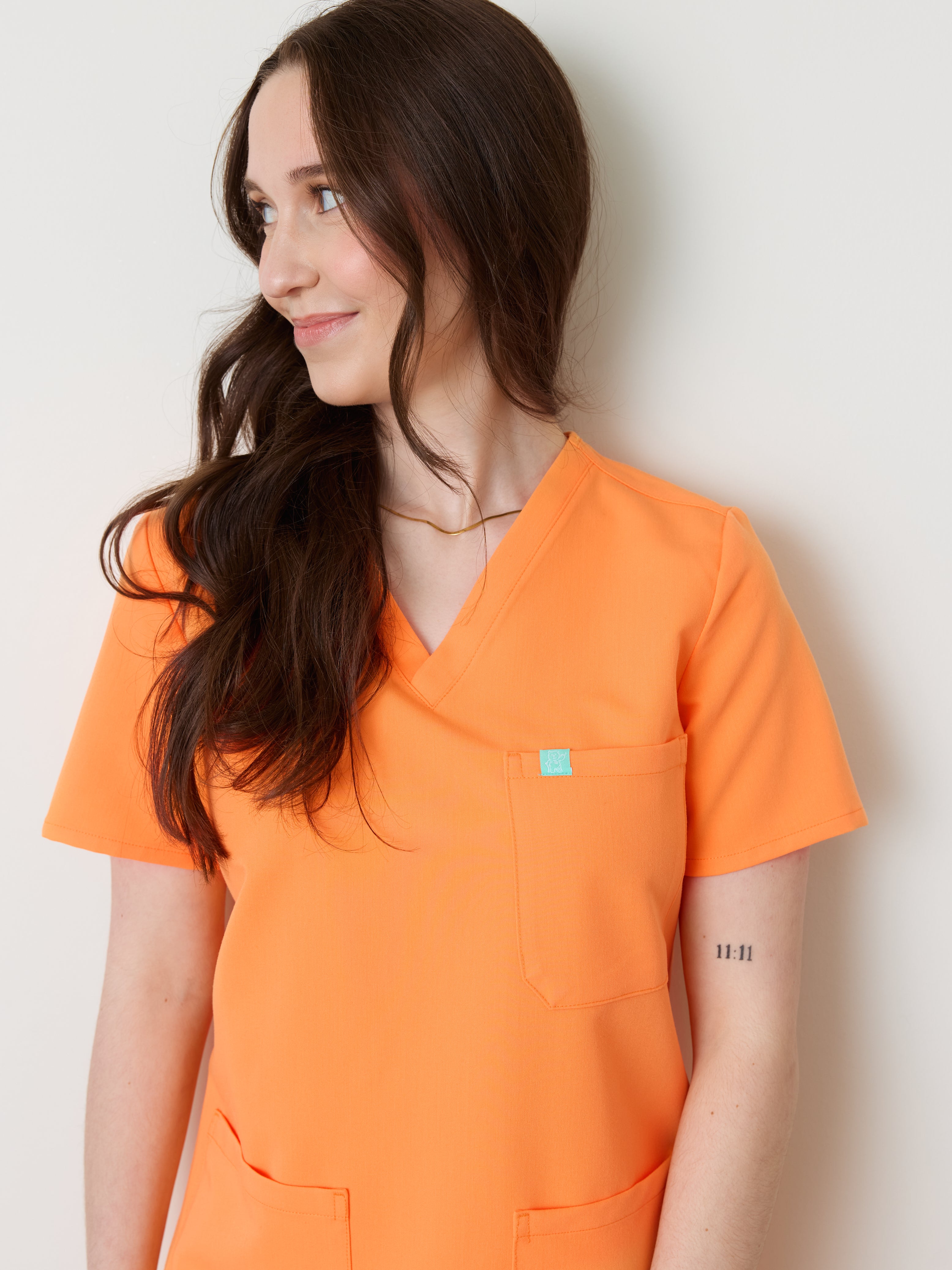 CHLOE RE-GARDE™ - NECTARINE - Three Pockets Scrub Top - SILVADUR™ - Final Sale