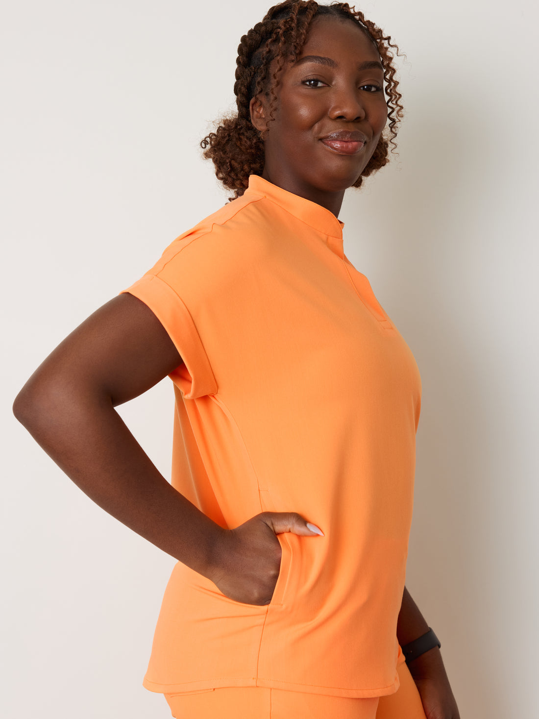 CHARLIE RE-GARDE™ - NECTARINE - Mandarine Collar Scrub Top - SILVADUR™ - Final Sale