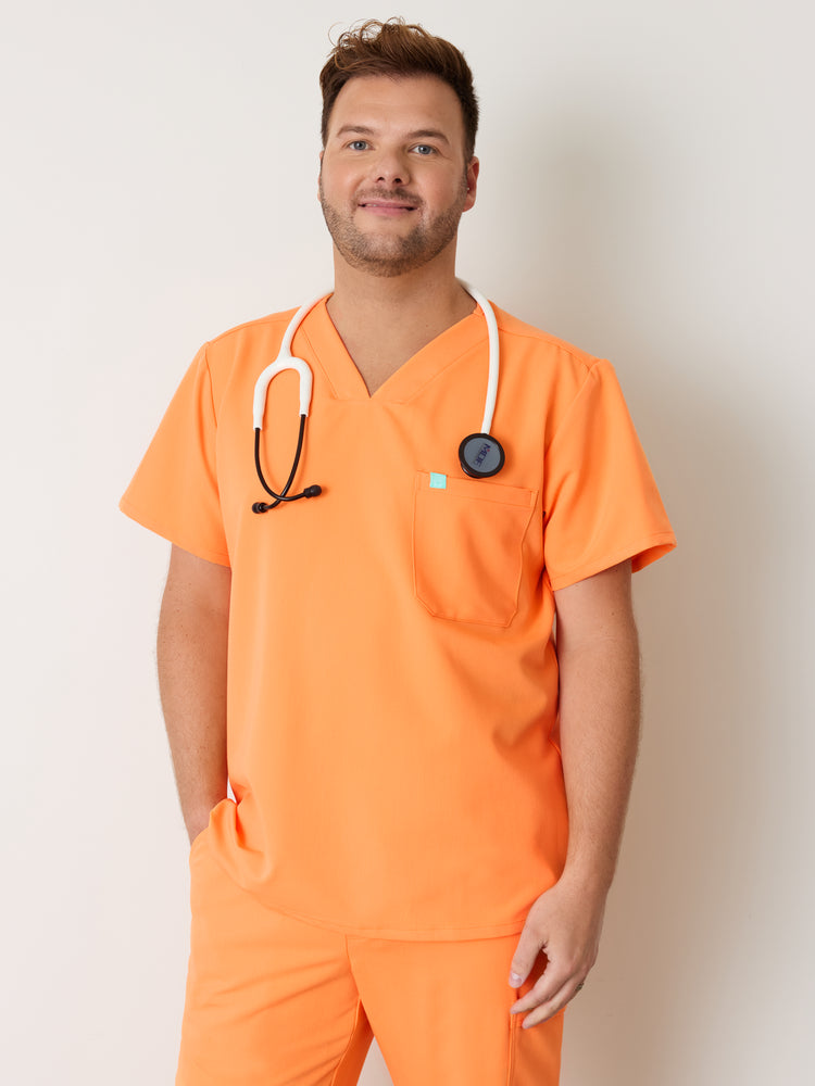 LOGAN RE-GARDE™ - NECTARINE - One Pocket Men's Scrub Top - SILVADUR™ - Final Sale