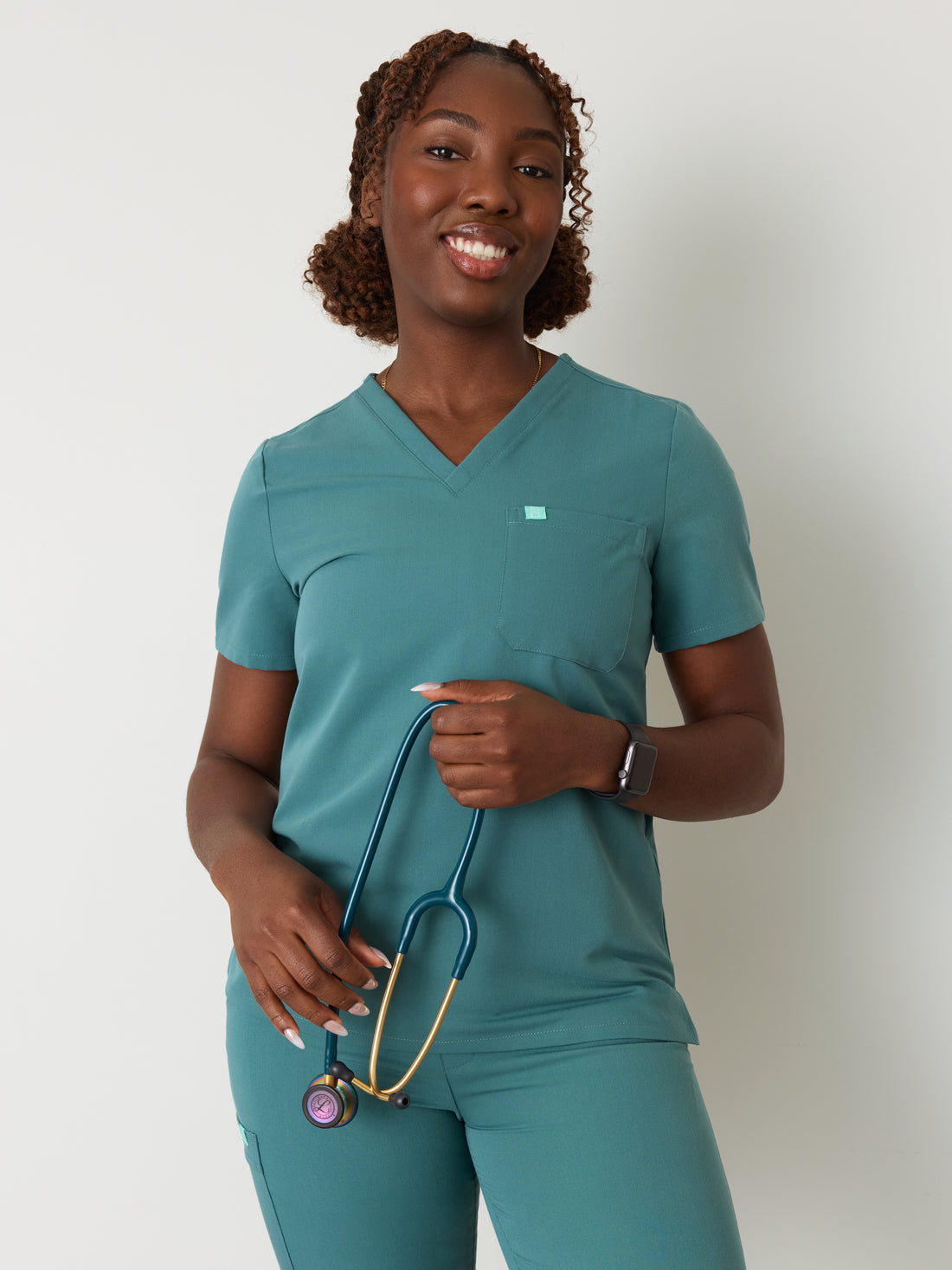 GABRIELLE RE-GARDE™ - LAGOON BLUE - One Pocket Scrub Top - SILVADUR™ - Final Sale