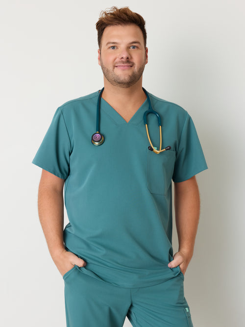 LOGAN RE-GARDE™ - LAGOON BLUE - One Pocket Men's Scrub Top - SILVADUR™