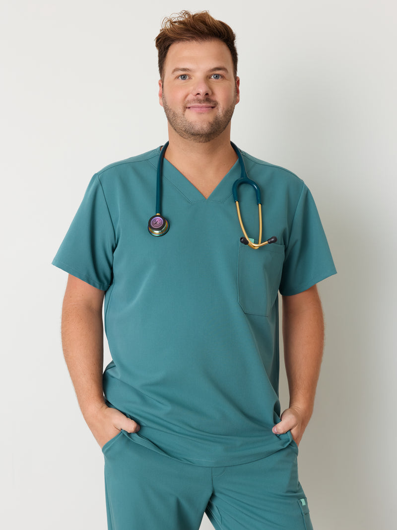 LOGAN RE-GARDE™ - AZUL LAGUNA - Blusa médica de un bolsillo para hombre - SILVADUR™