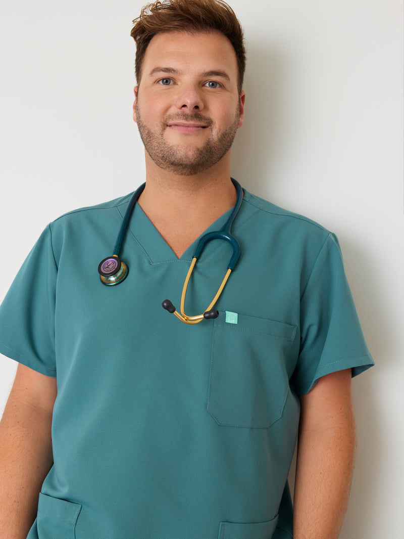 ZACK RE-GARDE™ - AZUL LAGUNA - Camiseta médica de tres bolsillos para hombre - SILVADUR™