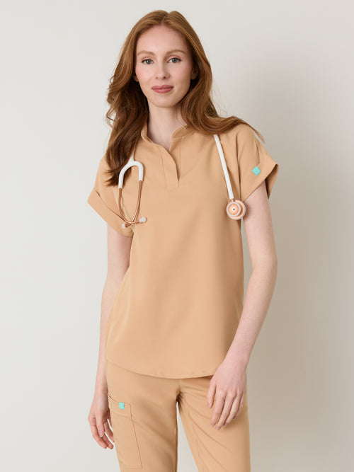 CHARLIE RE-GARDE™ - SPICED EARTH - Mandarine Collar Scrub Top - SILVADUR™