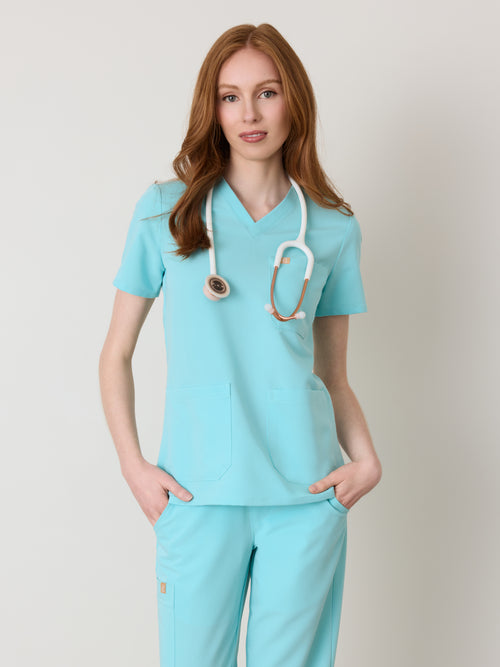 CHLOE RE-GARDE™ - OCEAN TIDE - Three Pockets Scrub Top - SILVADUR™