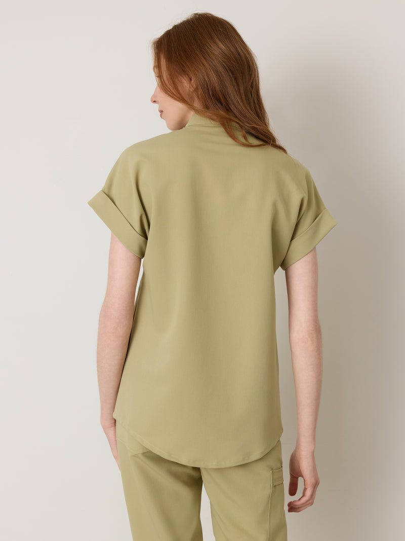 CHARLIE RE-GARDE™ - SAGE - Mandarine Collar Scrub Top - SILVADUR™
