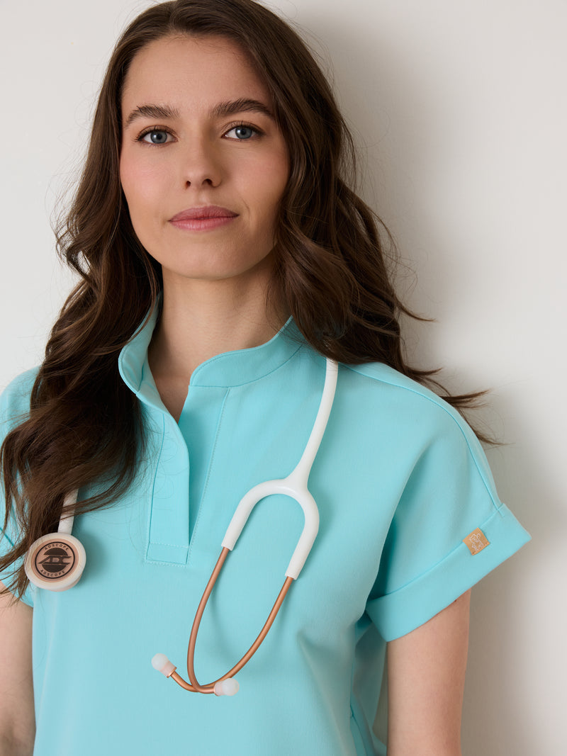 CHARLIE RE-GARDE™ - OCEAN TIDE - Mandarine Collar Scrub Top - SILVADUR™