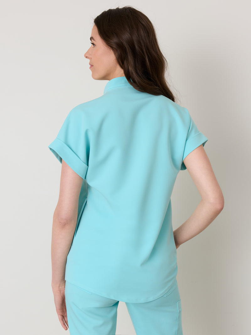 CHARLIE RE-GARDE™ - OCEAN TIDE - Mandarine Collar Scrub Top - SILVADUR™