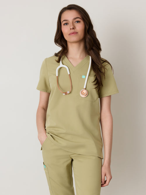 GABRIELLE RE-GARDE™ - SAGE - One Pocket Scrub Top - SILVADUR™