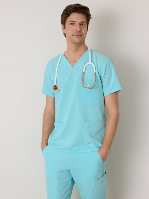 ZACK RE-GARDE™ - OCEAN TIDE - Three Pockets Men's Scrub Top - SILVADUR™