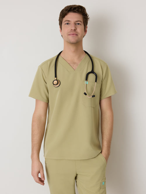 LOGAN RE-GARDE™ - SAGE - One Pocket Men's Scrub Top - SILVADUR™