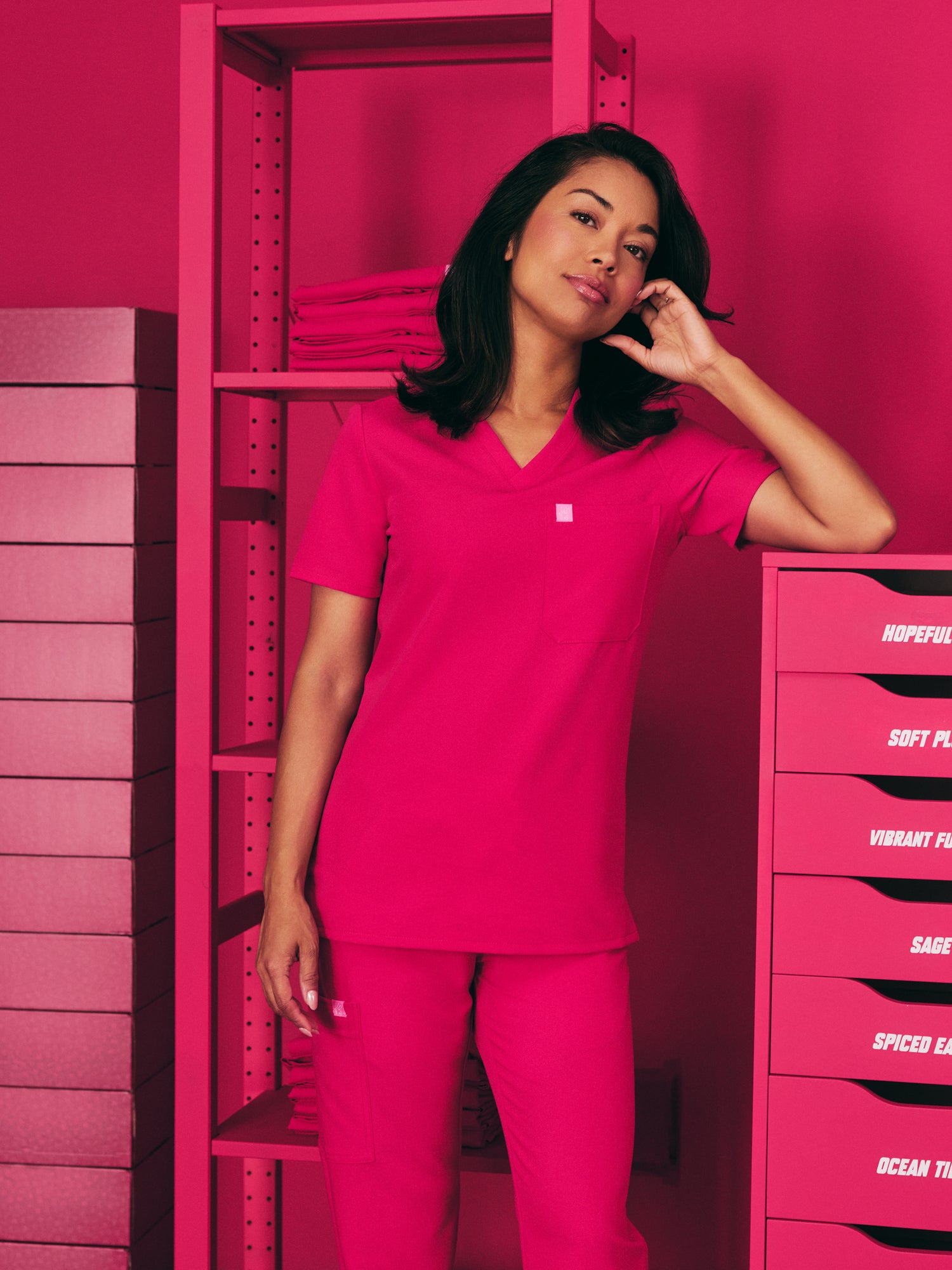 GABRIELLE RE-GARDE™ - VIBRANT FUCHSIA - One Pocket Scrub Top - SILVADUR™