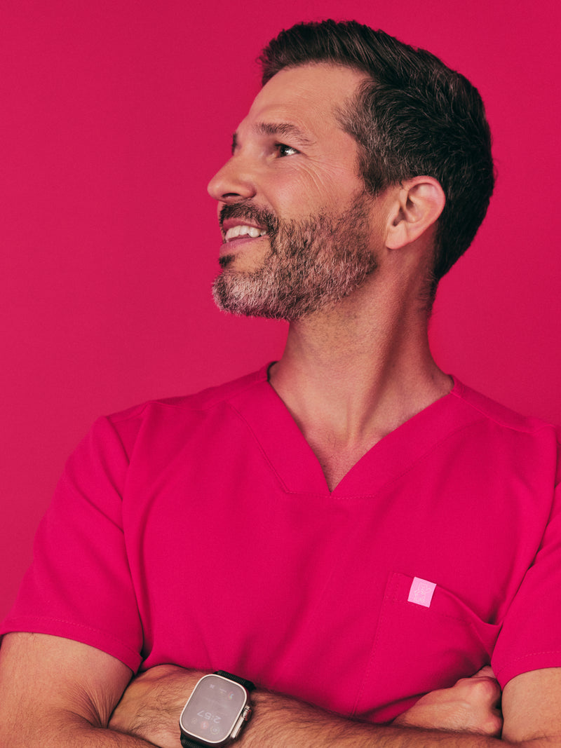 ZACK RE-GARDE™ - VIBRANT FUCHSIA - Three Pockets Men's Scrub Top - SILVADUR™
