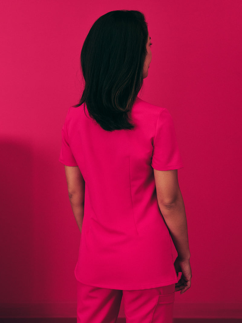 CHLOE RE-GARDE™ - VIBRANT FUCHSIA - Three Pockets Scrub Top - SILVADUR™