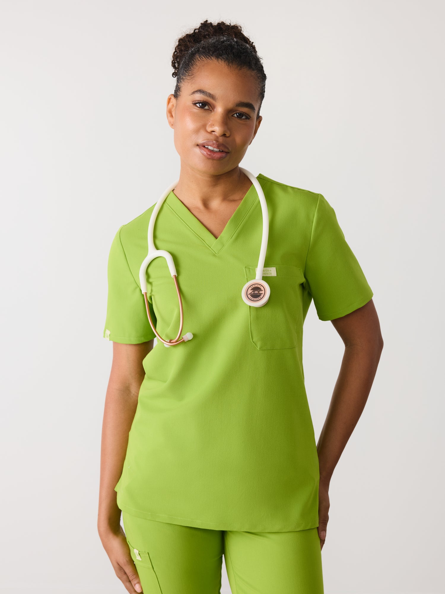 GABRIELLE RE-GARDE™ - GRUMPY GREEN - One Pocket Scrub Top - SILVADUR™ - Final Sale