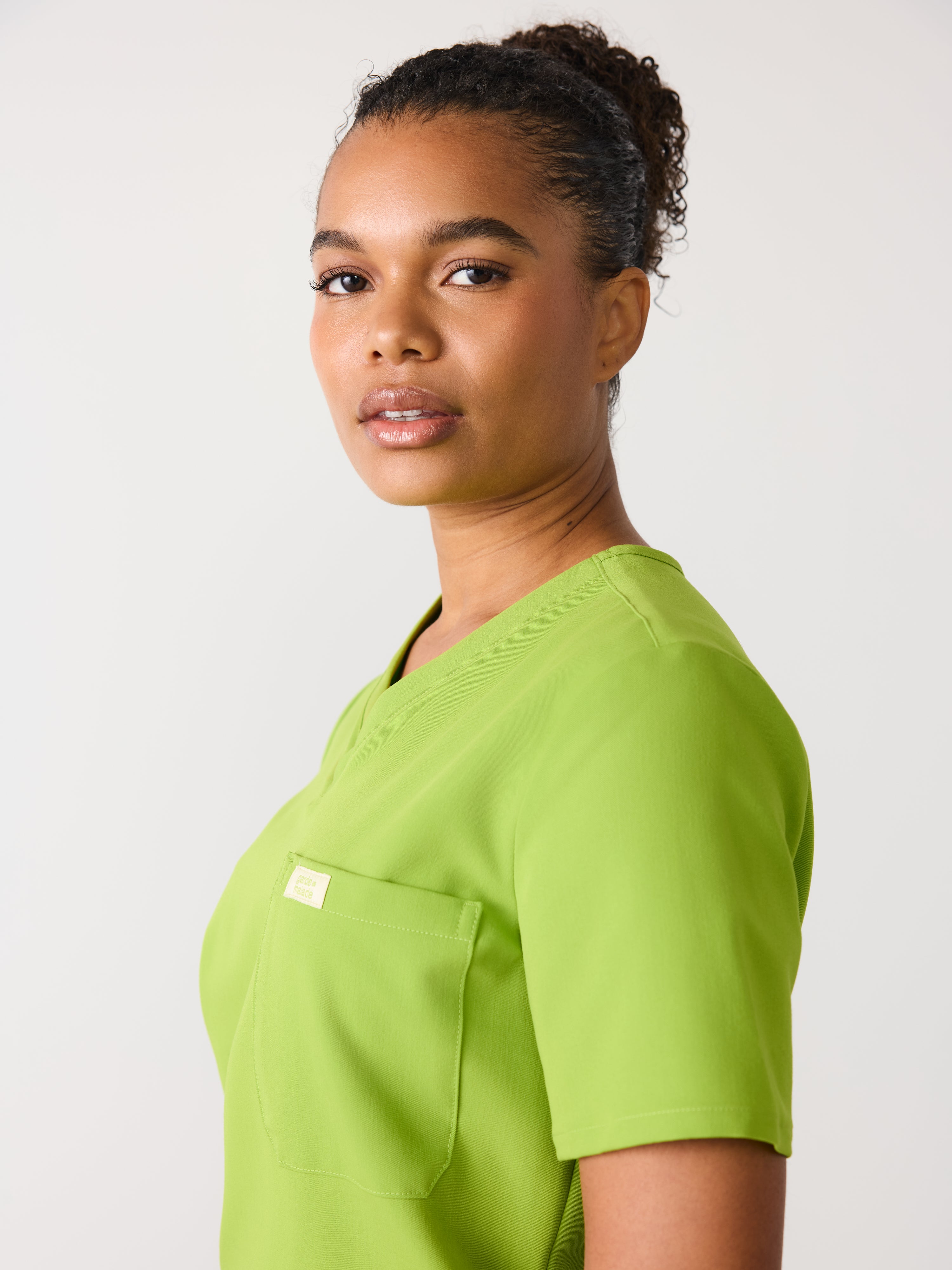GABRIELLE RE-GARDE™ - GRUMPY GREEN - One Pocket Scrub Top - SILVADUR™ - Final Sale