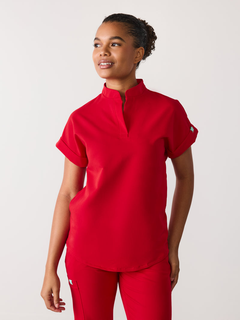 CHARLIE RE-GARDE™ - CANDY CANE - Mandarine Collar Scrub Top - SILVADUR™