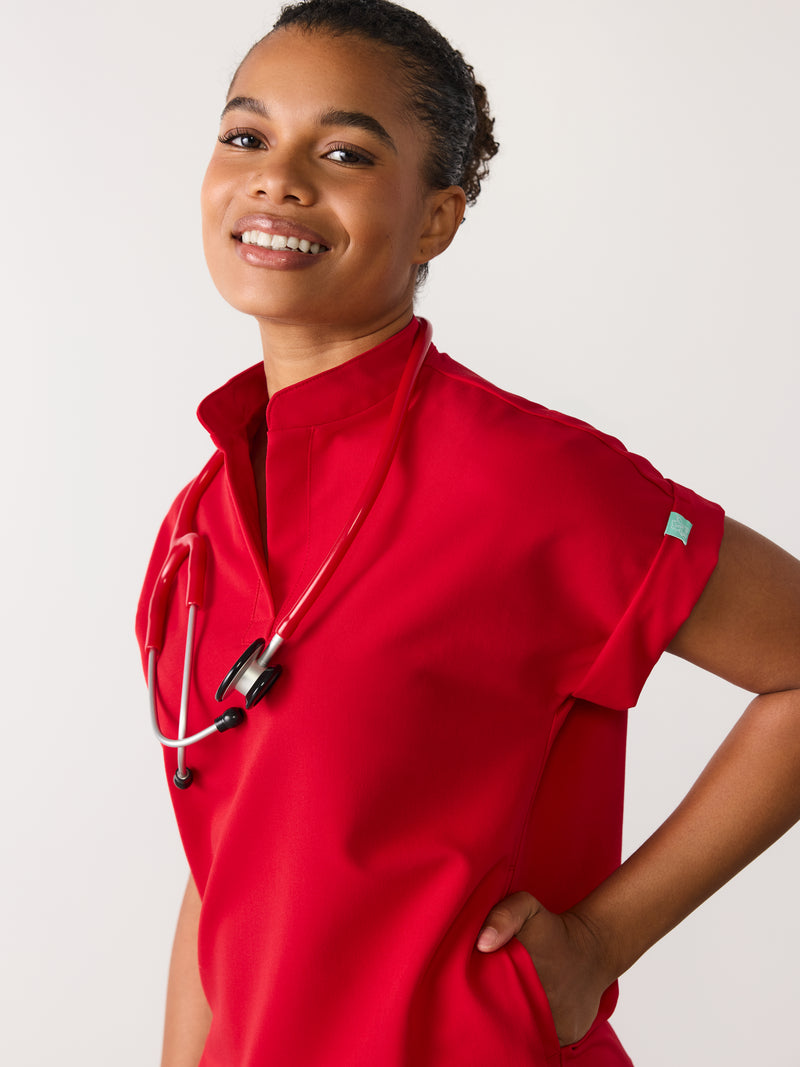 CHARLIE RE-GARDE™ - CANDY CANE - Mandarine Collar Scrub Top - SILVADUR™