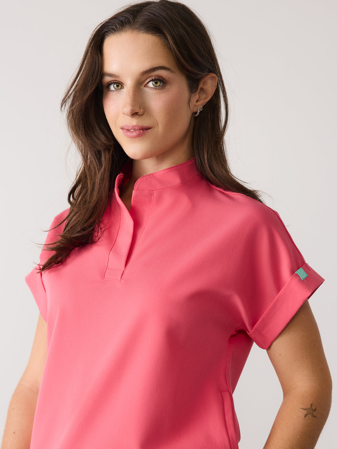 CHARLIE RE-GARDE™ - WARM EMBER - Mandarine Collar Scrub Top - SILVADUR™