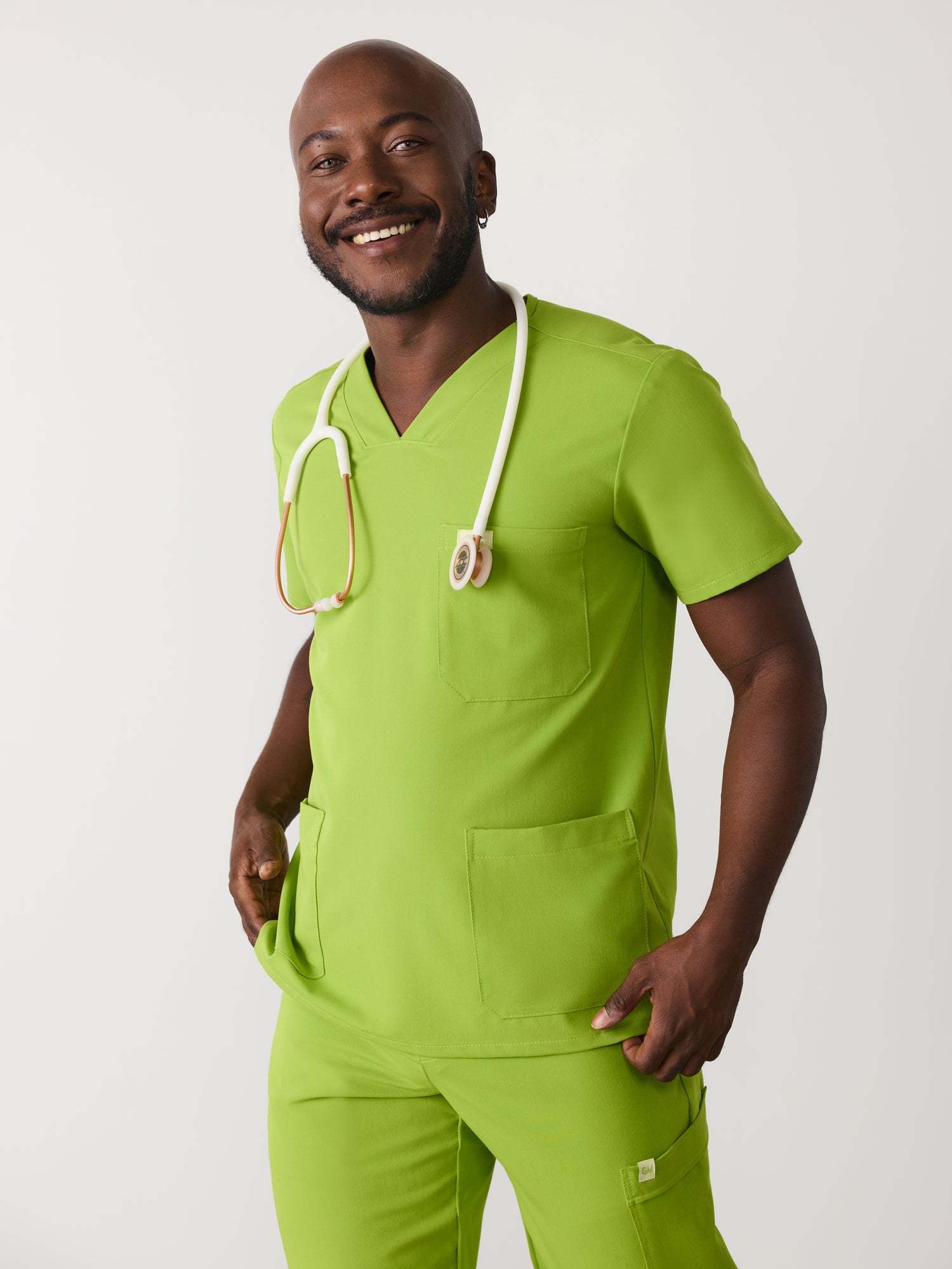 ZACK RE-GARDE™ - GRUMPY GREEN - Three Pockets Men's Scrub Top - SILVADUR™ - Final Sale