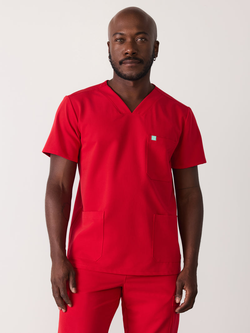 ZACK RE-GARDE™ - CANDY CANE - Three Pockets Men's Scrub Top - SILVADUR™