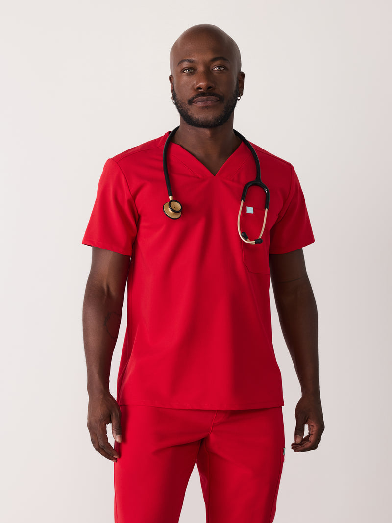LOGAN RE-GARDE™ - CANDY CANE - One Pocket Men's Scrub Top - SILVADUR™