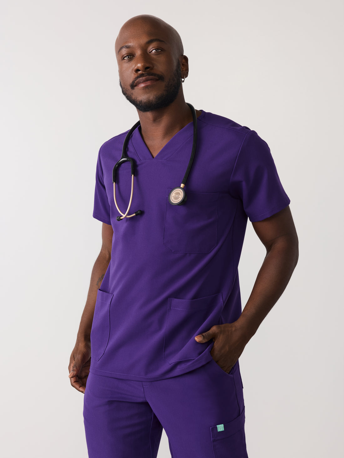 ZACK RE-GARDE™ - MIDNIGHT VELVET - Three Pockets Men's Scrub Top - SILVADUR™