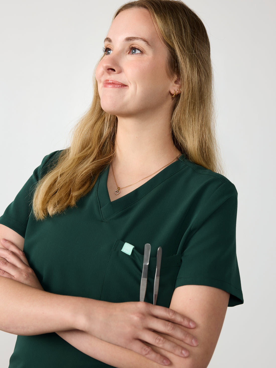 GABRIELLE RE-GARDE™ - FOREST GREEN - One Pocket Scrub Top - SILVADUR™