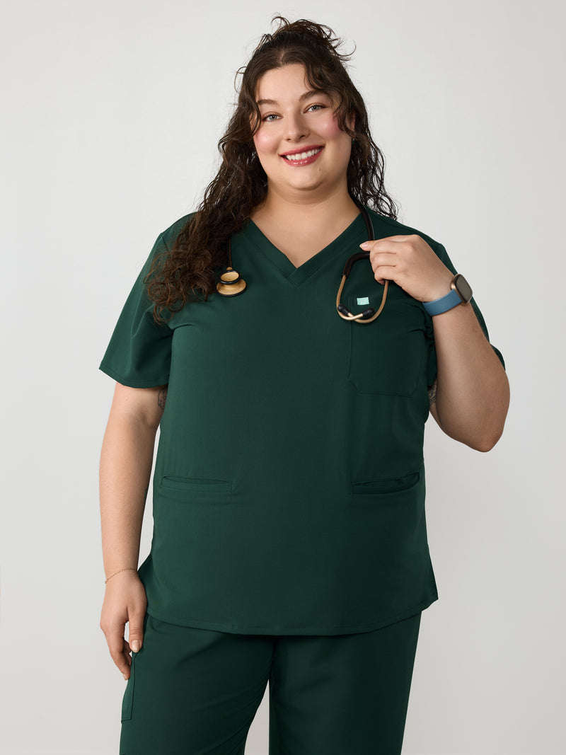 LIV RE-GARDE™ - FOREST GREEN - Three Pockets Scrub Top - SILVADUR™