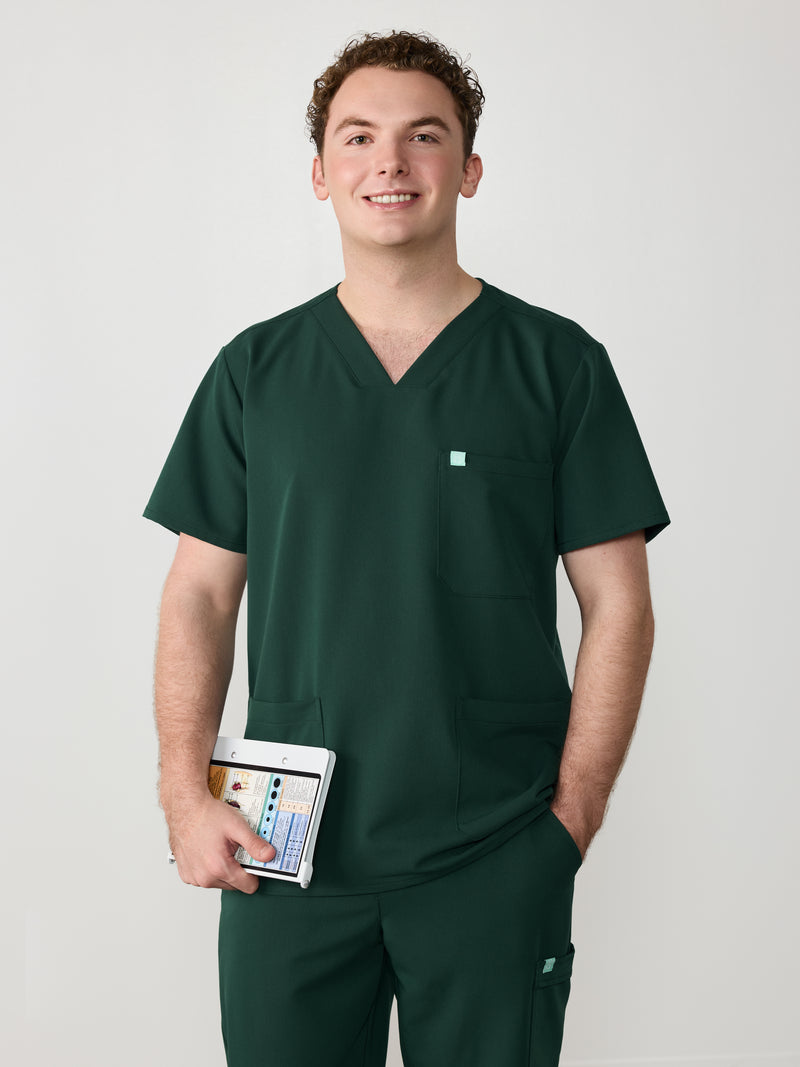 ZACK RE-GARDE™ - FOREST GREEN - Three Pockets Men's Scrub Top - SILVADUR™
