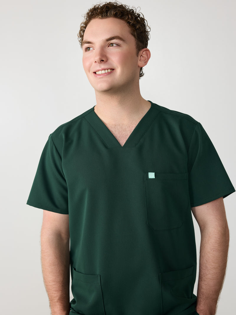 ZACK RE-GARDE™ - FOREST GREEN - Three Pockets Men's Scrub Top - SILVADUR™