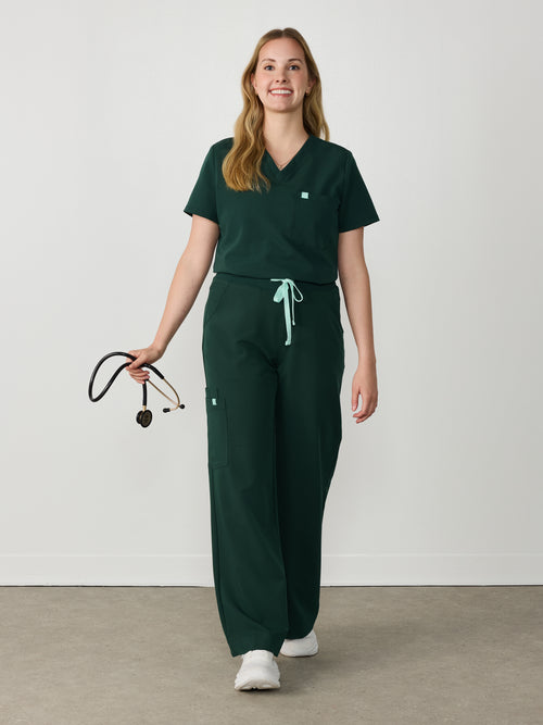 MILA RE-GARDE™ - FOREST GREEN - Wide Leg Scrub Pants - SILVADUR™