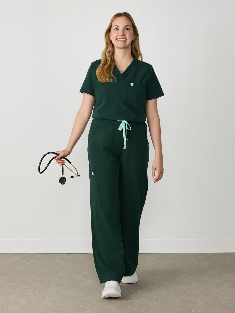 MILA RE-GARDE™ - FOREST GREEN - Wide Leg Scrub Pants - SILVADUR™
