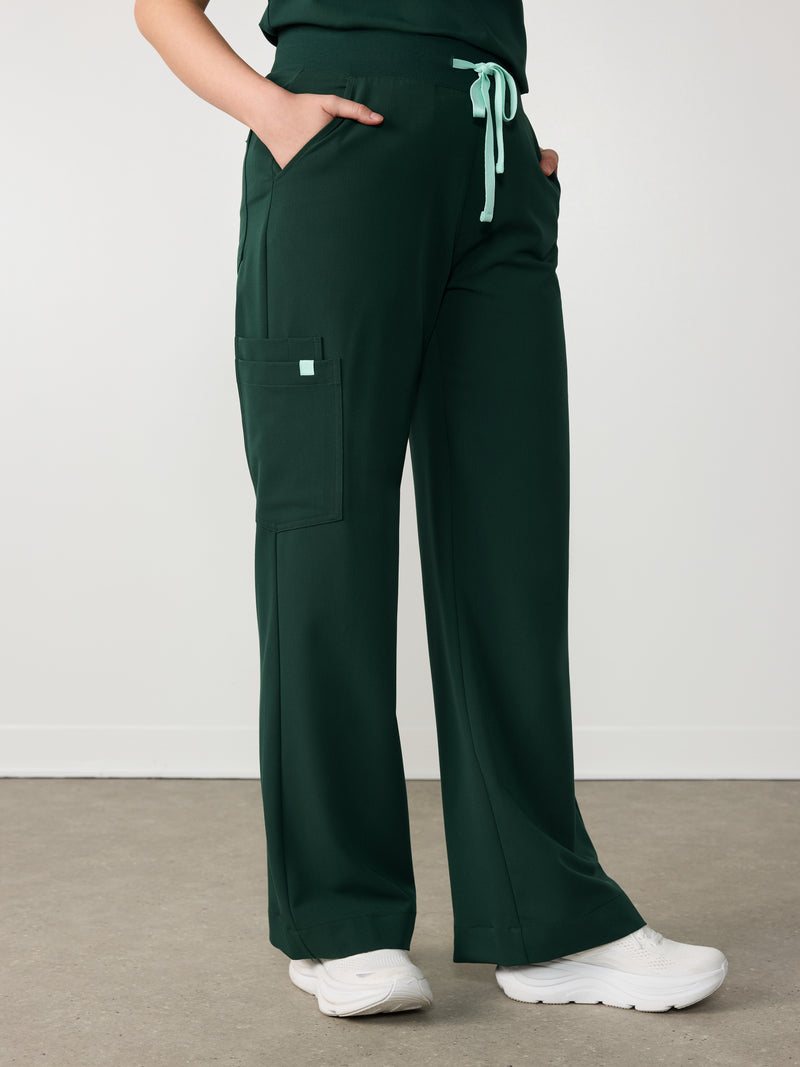 MILA RE-GARDE™ - FOREST GREEN - Wide Leg Scrub Pants - SILVADUR™