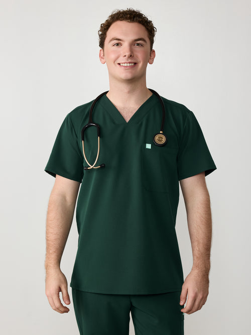 LOGAN RE-GARDE™ - FOREST GREEN - One Pocket Men's Scrub Top - SILVADUR™