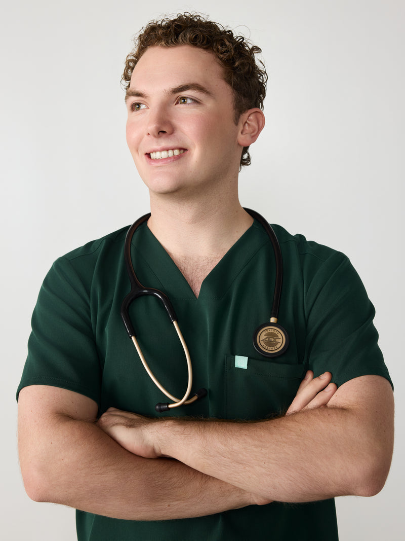 LOGAN RE-GARDE™ - FOREST GREEN - One Pocket Men's Scrub Top - SILVADUR™