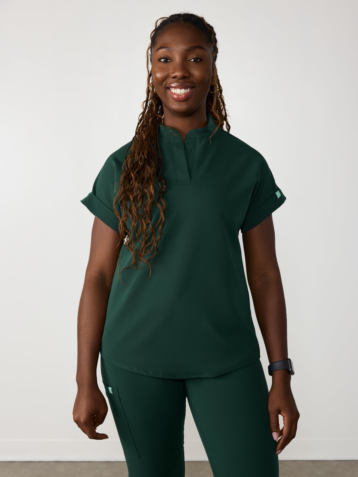 CHARLIE RE-GARDE™ - FOREST GREEN - Mandarine Collar Scrub Top - SILVADUR™