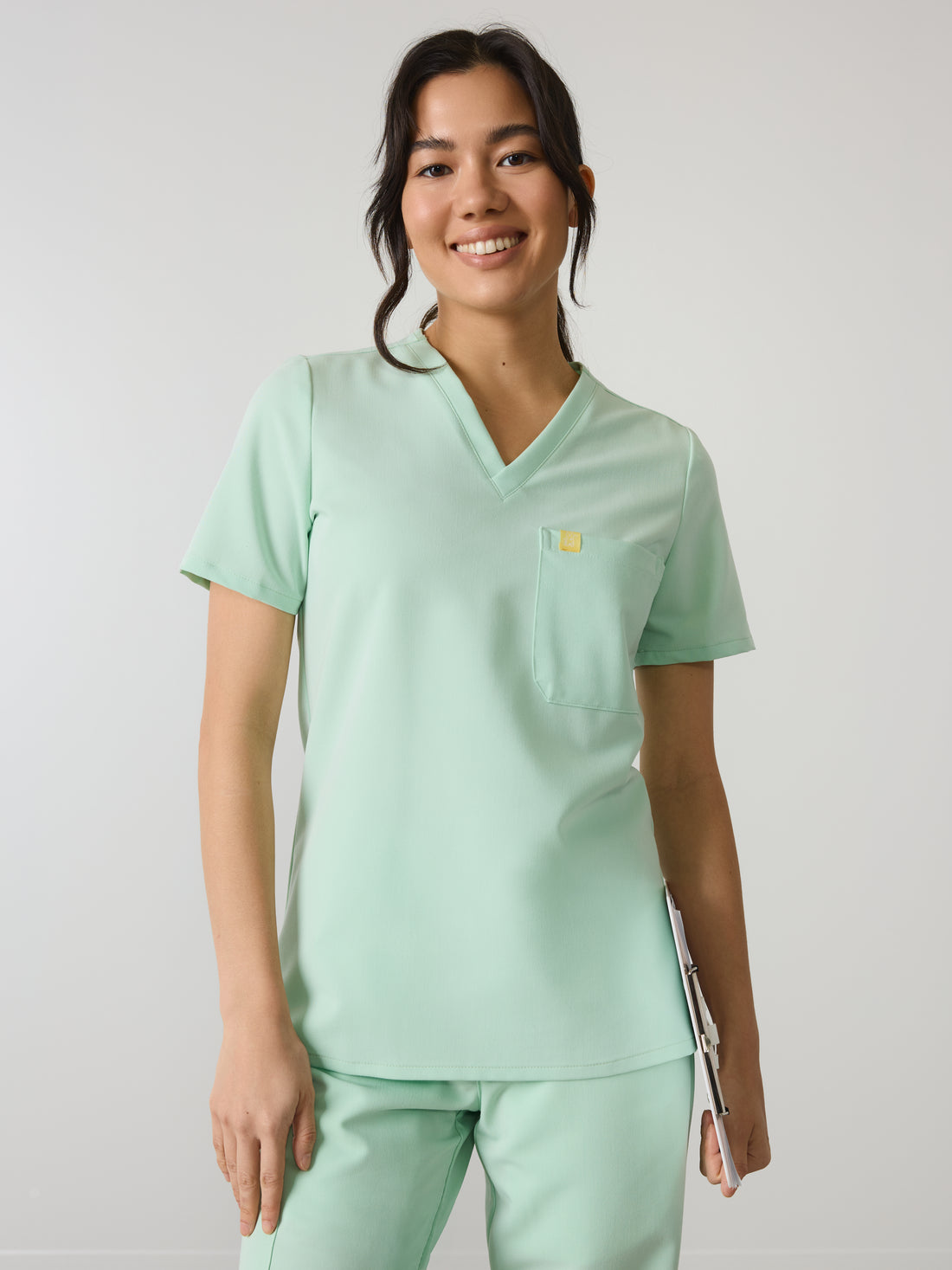 GABRIELLE RE-GARDE™ - MISTY MINT - One Pocket Scrub Top - SILVADUR™