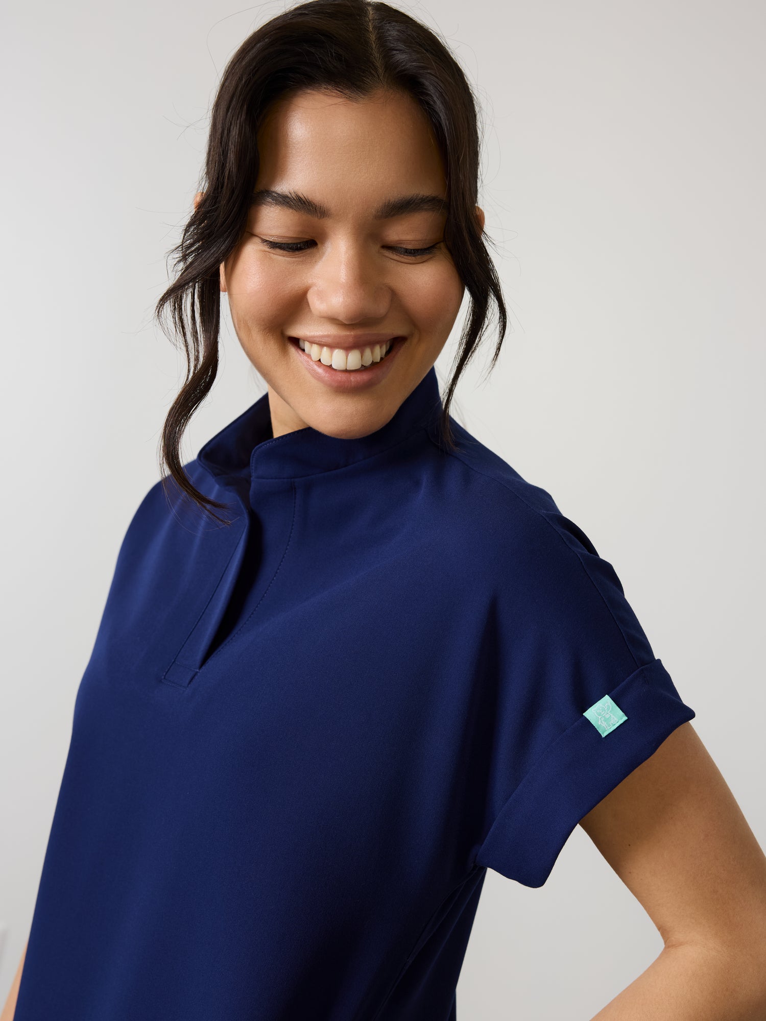 CHARLIE RE-GARDE™ - MODERN NAVY - Mandarine Collar Scrub Top - SILVADUR™