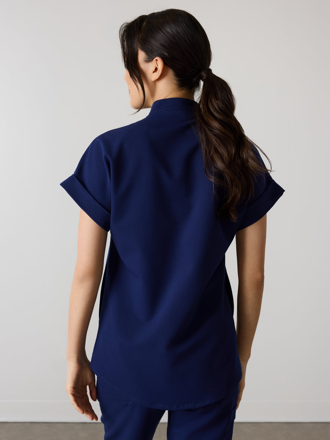 CHARLIE RE-GARDE™ - MODERN NAVY - Mandarine Collar Scrub Top - SILVADUR™