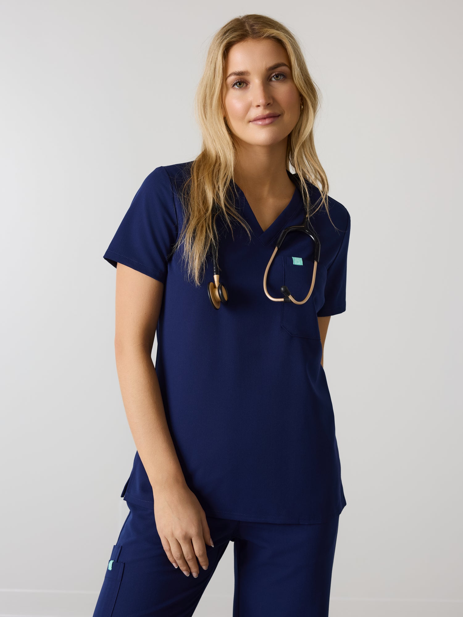GABRIELLE RE-GARDE™ - MODERN NAVY - One Pocket Scrub Top - SILVADUR™