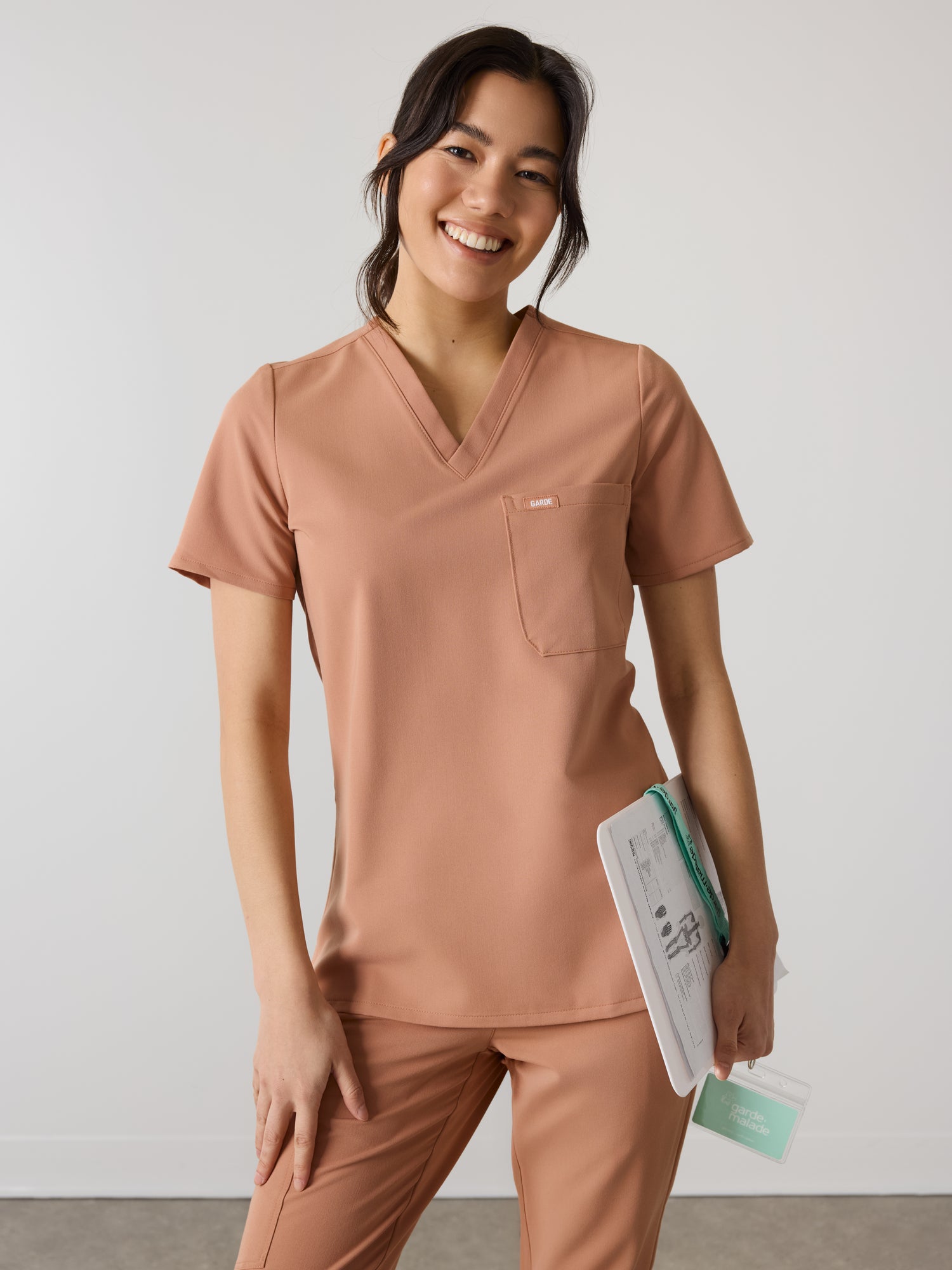 GABRIELLE RE-GARDE™ - MOCHA - One Pocket Scrub Top - SILVADUR™