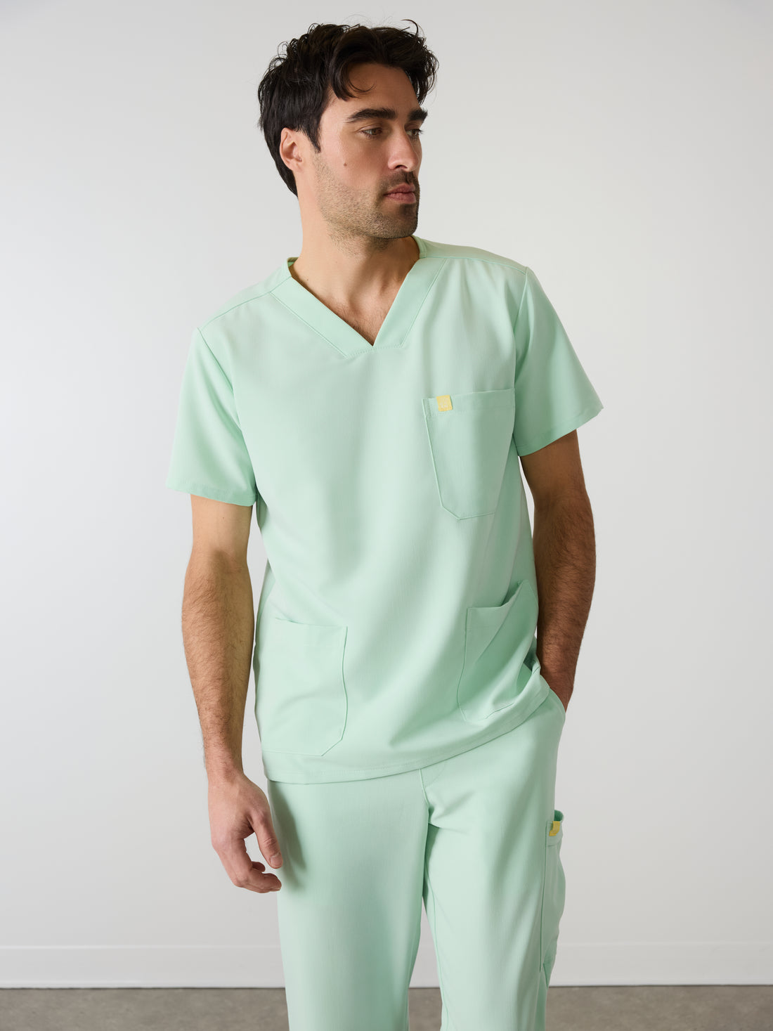 ZACK RE-GARDE™ - MISTY MINT - Three Pockets Men's Scrub Top - SILVADUR™